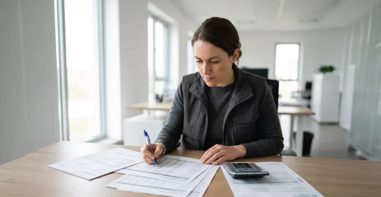 Businesswoman checking through and calculating her business water bills