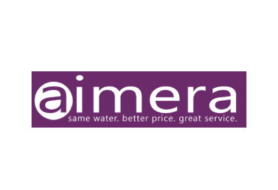 Aimera logo with white text on a purple rectangular background