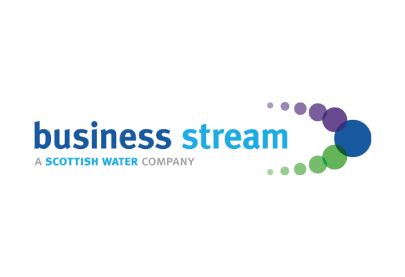 Business Stream logo with colorful circular dots forming an arch over corporate text