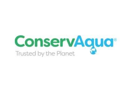 ConservAqua logo featuring green and light blue text with a globe droplet graphic.