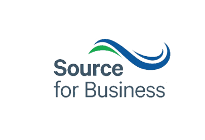 Source for Business logo featuring blue and green flowing wave lines