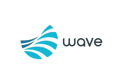 Wave logo showing a circular graphic composed of blue water curves.