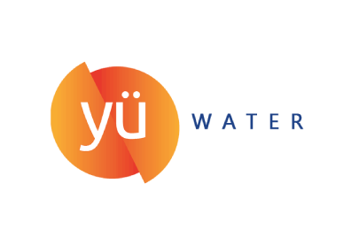 Yu Water logo displaying an orange circle graphic alongside dark blue text.